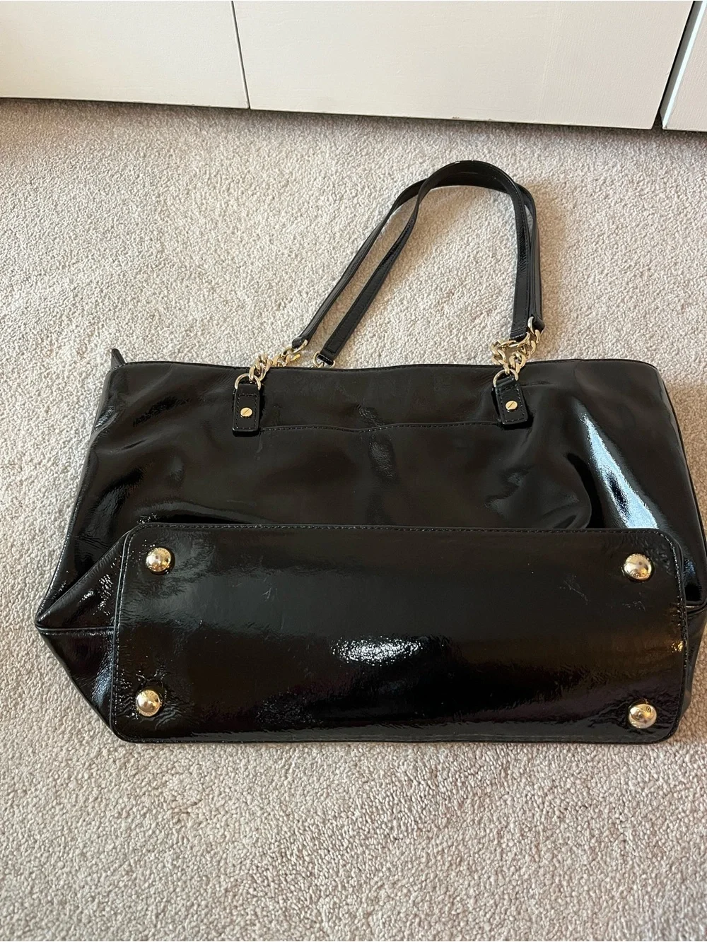 Michael Kors Black Patent Tote with Gold Chain Straps